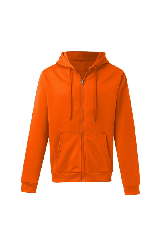 Men Pullover Hoodie Jacket Solid Color Zip Up Hooded Sweatshirt With Front Pockets Casual Pullover Jacket For Outdoor Athletic Wear,Orange,XXL