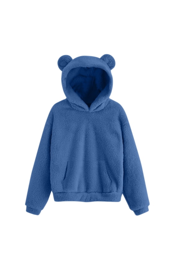 Men Pullover Hoodie Jacket Women And Men And Bear Ears Hooded Sweatshirt Warm Pullover With Cozy Hood For Adults,Blue,M