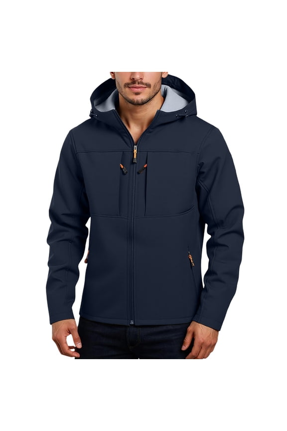 Men'S Jackets No Hood,Casual Jackets Cozy Lined Outdoor Windproof Warm Jacket For Fall Winter Comfortable Relaxed Fit Sportswear For Men,Navy,M