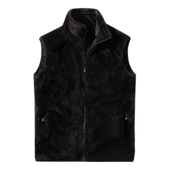 sususu Men Solid Color Heating Control Vest with Velvet Shoulder for Casual Loose Fit Business and Outdoor Wear - Black