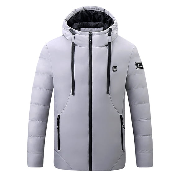 sususu Men Solid Color Hooded Double Control Heating Jacket Loose Fit Comfortable Warm Business Casual Winter Outerwear - Grey