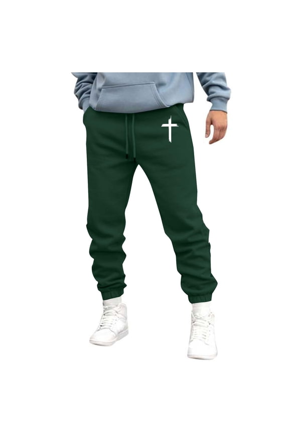 Men Travel Pants Pockets,Men's Casual Printed Trousers Loose Fit Daily Wear Comfortable Versatile Fall Winter Season Pants,Dark Green,S