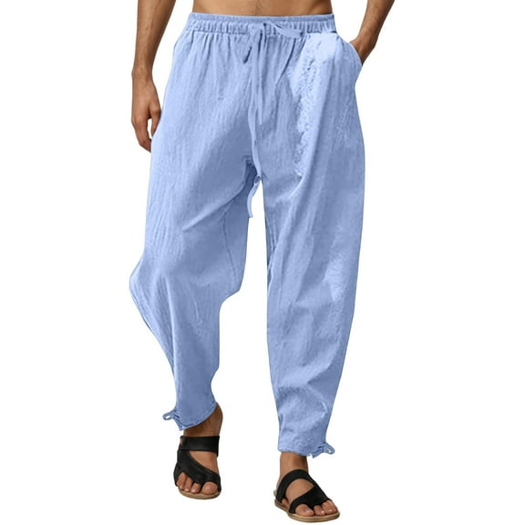 sususu Men Travel Pants Pockets,Men's Lightweight Breathable Casual Trousers with Elastic Drawstring Waist for Outdoor Travel and Everyday Relaxed Fit,Blue,L