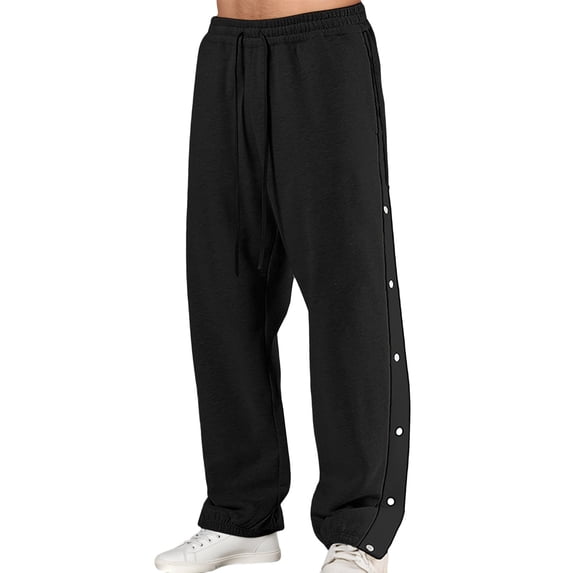sususu Men Travel Pants Stretch,Men's Casual Jogger Pants Winter Warm Sweatpants Full Button Front Streetwear Comfortable Tapered Athletic Trousers,Black,M