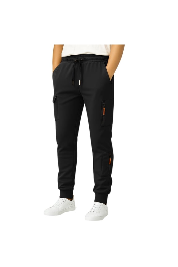 Men Travel Pants Zippers,Men's Casual Drawstring Trousers Relaxed Fit Pocket Design Comfortable Loose Long Pants For Outdoor And Daily Wear,Black,M