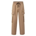 thumbnail image 1 of sususu Men Travel Pants Zippers,Men's Summer Thin Embroidery Wide Leg Casual Pants Traditional Tang Suit Design Large Size Loose Comfortable Nine Style Trousers,Khaki,XL, 1 of 7