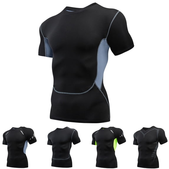 sususu Men's Athletic short Sleeve Compression Shirt Thermal Workout Running Gym Fitness Top Silver L