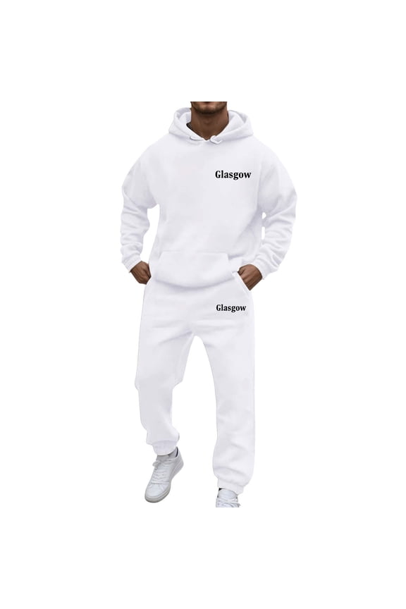Men's Business Suit Blazer and Pants,Two Piece Hoodie Tracksuit Athletic Casual Wear Soft Fabric Jogger Outfit for Modern Street Style - White
