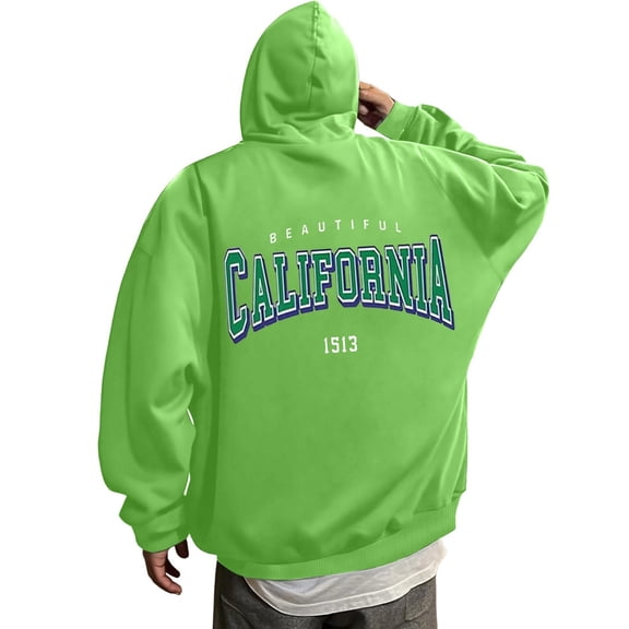 sususu Men's Hoodies 3X Letter Print Hooded Sweatshirt Casual Pullover With Front Pocket Comfortable Streetwear For Daily Wear,Light Green,L