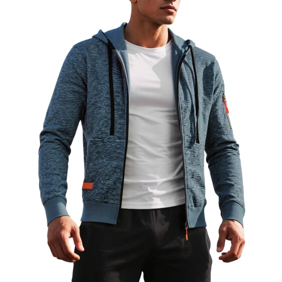 sususu Men's Hoodies 5Xl Casual Sports Hooded Cardigan With Embossed Design For Fitness And Leisure,Blue,XXL