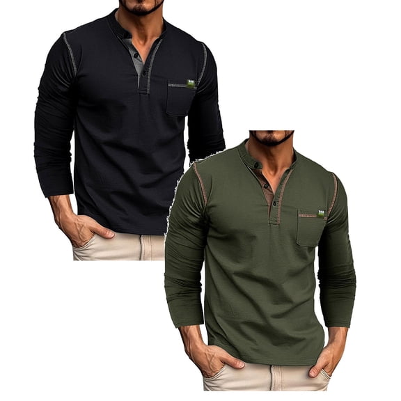 sususu Men's Long Sleeve Shirt, Raglan Sleeve Tee with Pocket, Winter Casual Top with Stripe