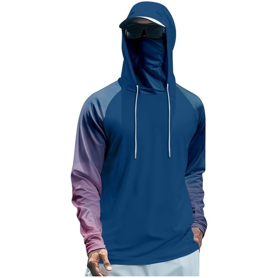 sususu Men's Rash Guard Shirts Hooded Quick Dry Jacket Long Sleeve Hiking Blue L