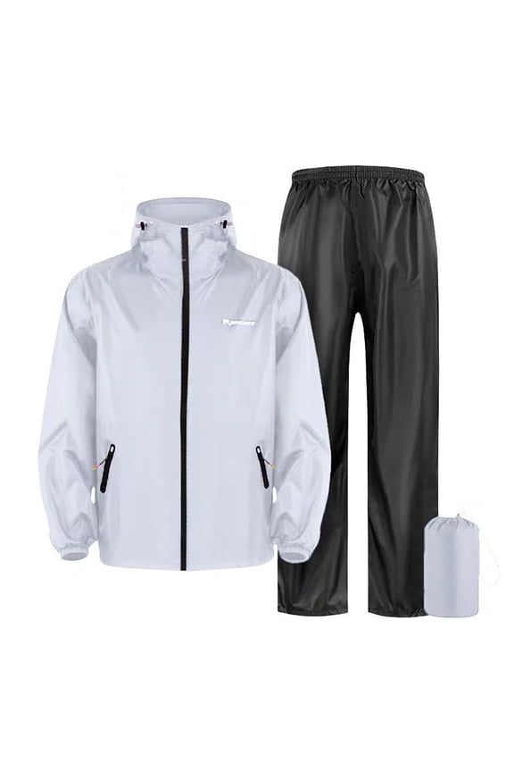 Men's Wedding Suit,Lightweight Full Outdoor Cycling Rain Suit Separatable Jacket with Pants for Men All Weather Gear - White
