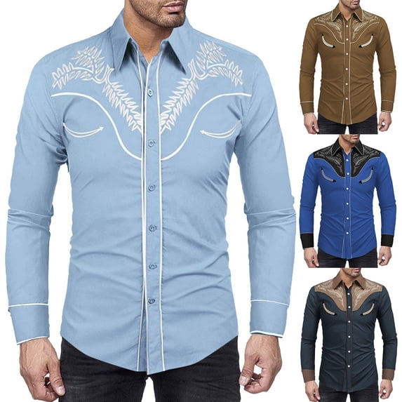 sususu Men's Western Denim Shirt Casual Long Sleeve Button Up Top for Everyday Wear BU2 XXXL