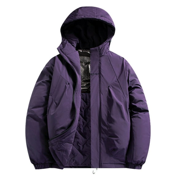 sususu Men's Winter Thermal Heated with Hood Windproof Cold Weather Insulated Padded Jacket for Outdoor Casual Wear - Purple