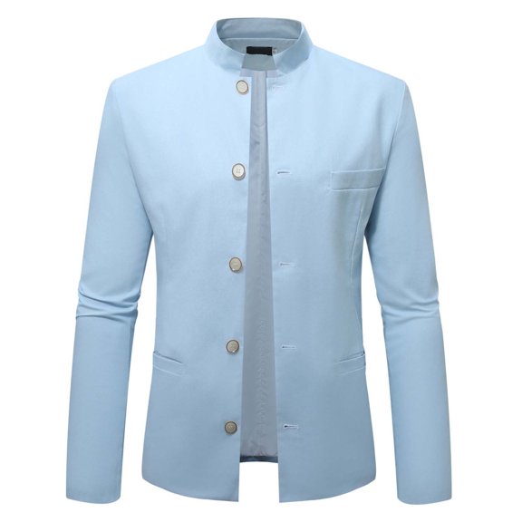 sususu Mens Black Casual Blazer,Blue Suit for Men,Traditional Zhongshan Business Casual Stand Collar Jacket for Modern formal Attire Slim Fit