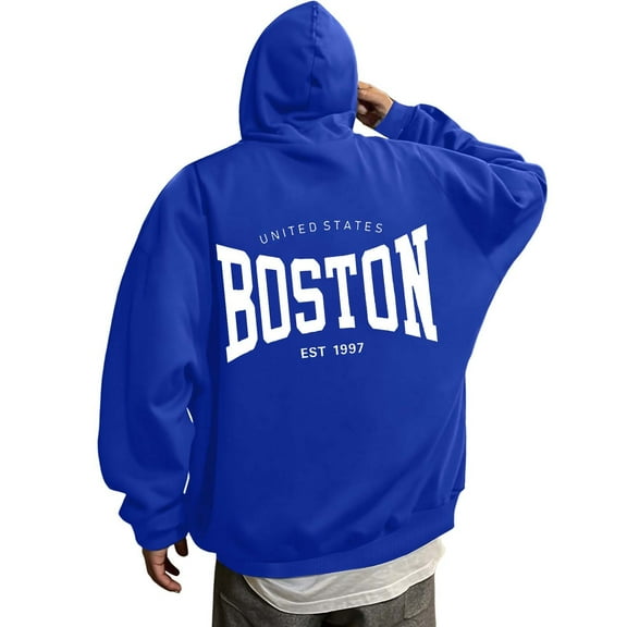 sususu Mens Hoodies Letter Print Hoodie Sweatshirt For Stylish Comfort And Everyday Wear,Blue,L