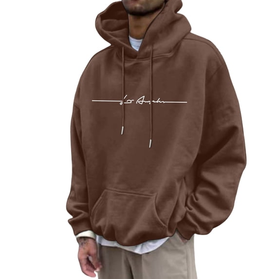 sususu Mens Hoodies Pullover 4Xl Male And Women Fall Winter Solid Color Coconut Printing Sweater Hooded Long Sleeve Pocket Sweater,Brown,XXL