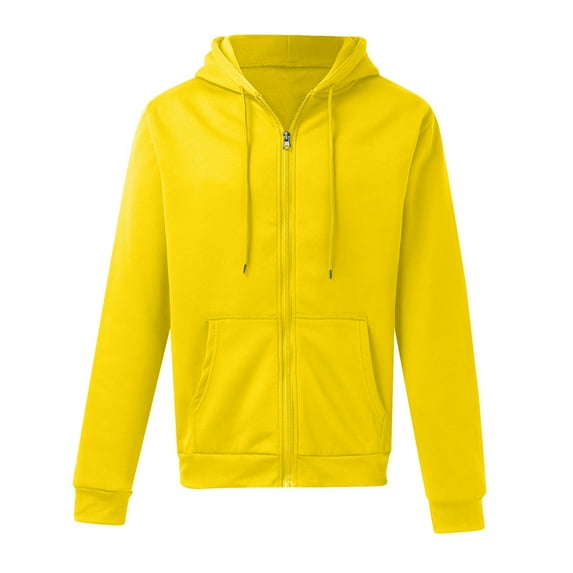 sususu Mens Hoodies Pullover Solid Color Zip Up Hooded Sweatshirt With Front Pockets Casual Pullover Jacket For Outdoor Athletic Wear,Yellow,XXXL
