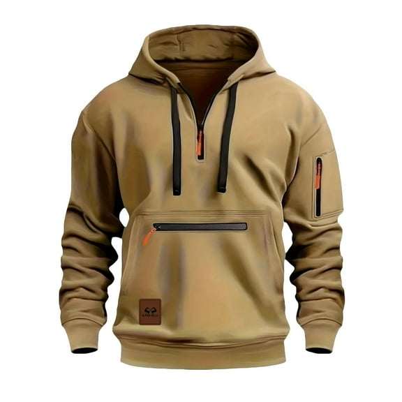 sususu Mens Hoodies Pullover Tie Dye Sweatshirt Thickened Autumn Winter Zipper Pocket Cardigan Jacket,Khaki,XXL