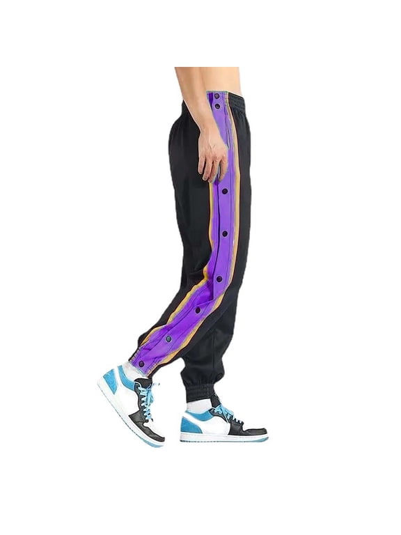 Mens Jogger Pants Tear-Away Athletic Pants Side High Split Snap Button Striped Sweatpants Casual Workout Trousers