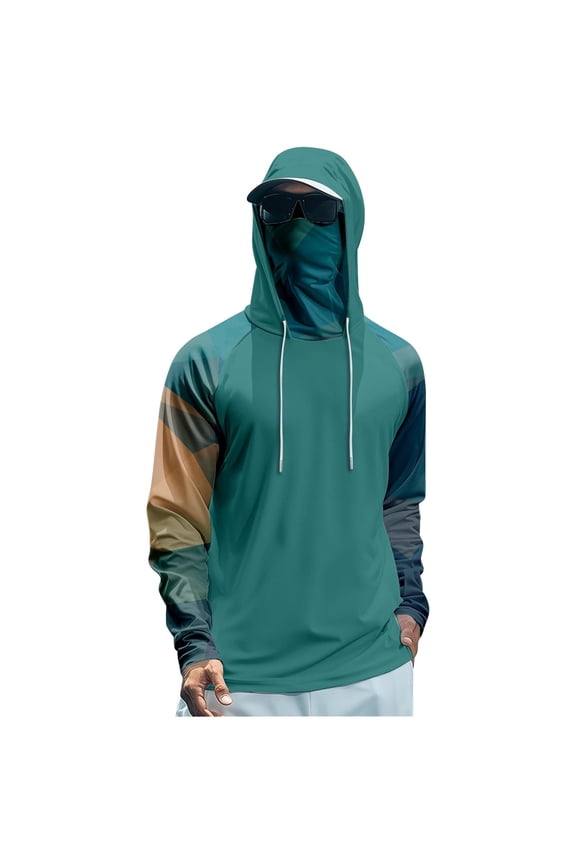 Mens Rash Guard Hooded Loose Fit Jacket Long Sleeve Swimming Fishing Mint Green M