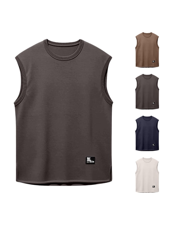 Mens Sleeveless Shirts Workout Tank Tops Cut Off Shirts Gym Muscle Loose Fit Tee (White,L)
