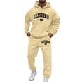 thumbnail image 1 of sususu Mens Suits 2 Piece,Letter Graphic Hooded Sweatshirt and Jogger Pants Casual Two Piece Set for Men - Beige, 1 of 5