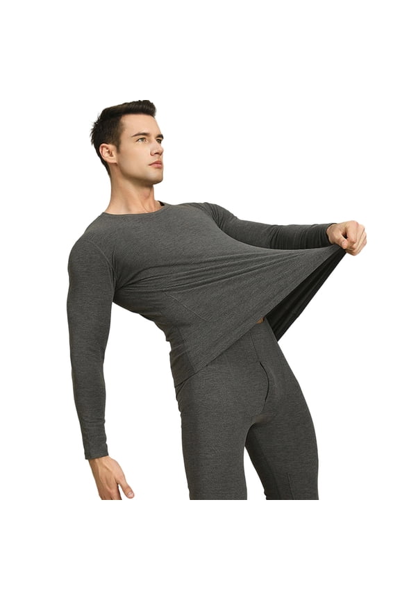 Mens Suits Big And Tall,Men's Thermal Underwear Set Winter Warm Heated Base Layer Shirt And Pants With Knee Abdomen for Extreme Cold Weather Conditions - Grey