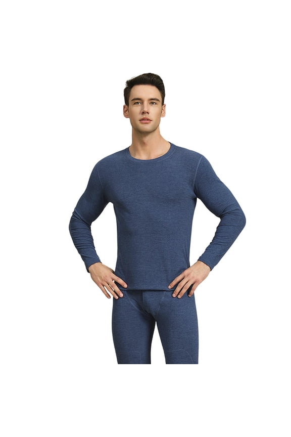 Mens Suits Classic Fit 2 Piece,Men's Thermal Underwear Set Winter Warm Heated Base Layer Shirt And Pants With Knee Abdomen for Extreme Cold Weather Conditions - Blue