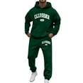 thumbnail image 1 of sususu Mens Suits Regular Fit 2 Piece,Letter Graphic Hooded Sweatshirt and Jogger Pants Casual Two Piece Set for Men - Dark Green, 1 of 5