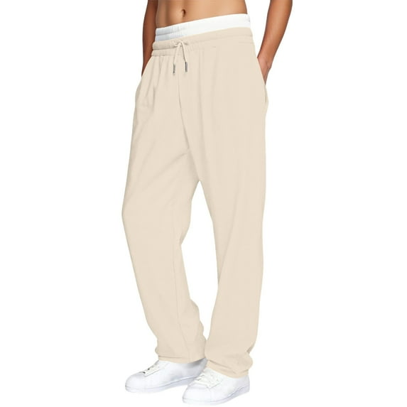 sususu Mens Sweatpants Baggy,Men's Double Layer Waistband Straight Leg Joggers Comfortable Everyday Wear Casual Pants Solid Sweatpants,Khaki,XXXL