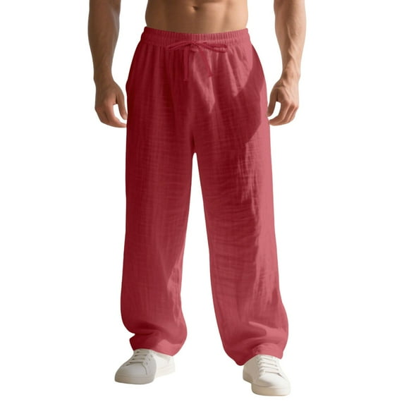 sususu Mens Sweatpants Cotton,Men's Casual Straight Leg Pants Comfortable Stylish Home Beach Wear Soft Lightweight Trousers,Watermelon Red,M