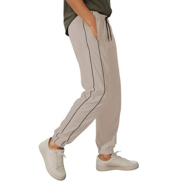 sususu Mens Sweatpants Joggers,Men's Striped Athletic Casual Trousers with Drawstring Waist and Functional Pockets for Everyday Wear,Khaki,M