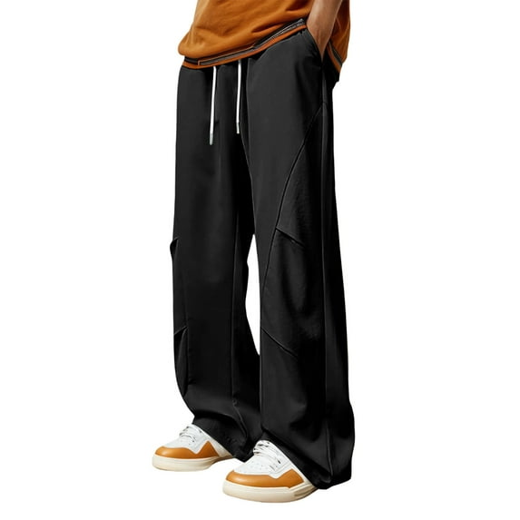 sususu Mens Sweatpants,Men's Pleated Loose Fit Colored Straight Leg Casual Sporty Work Trousers Comfortable Daily Wear,Black,M