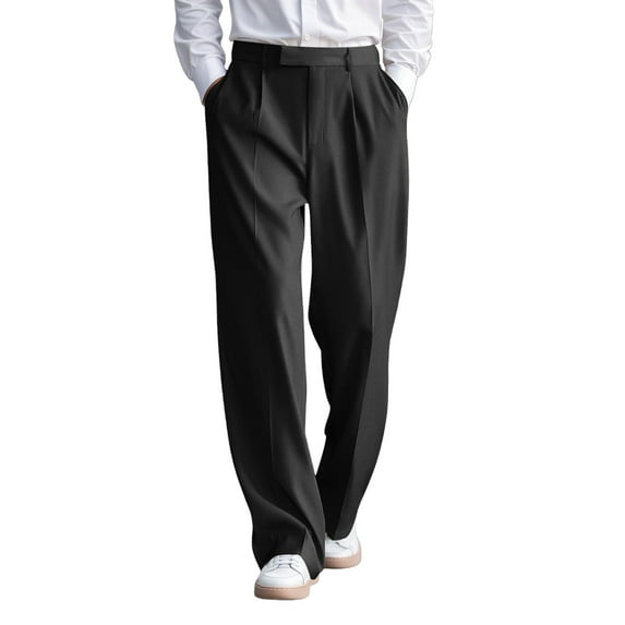 sususu Mens Sweatpants,Men's Solid Color Casual Dress Pants Comfortable Flat Front Trousers For Business And Daily Wear,Black,L