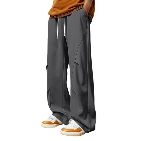 sususu Mens Sweatpants Open Bottom,Men's Pleated Loose Fit Colored Straight Leg Casual Sporty Work Trousers Comfortable Daily Wear,Grey,XXL
