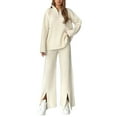 thumbnail image 1 of sususu Pants Sets Women 2 Piece Outfits,Sets for Women Ribbed Knit Two Piece Outfit High Neck Zipper Trousers Suit Cozy Loungewear For Fall Winter Season Casual Home Wear - Beige, 1 of 5