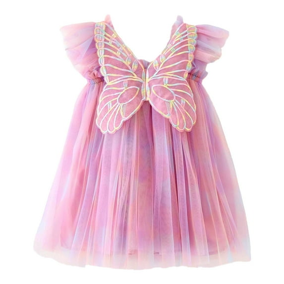 sususu Pink Toddler Dress Toddler Girls Wing Tie Dye Rainbow Dress for Holiday Party Dance Outfit Dress Up Clothes for Girls