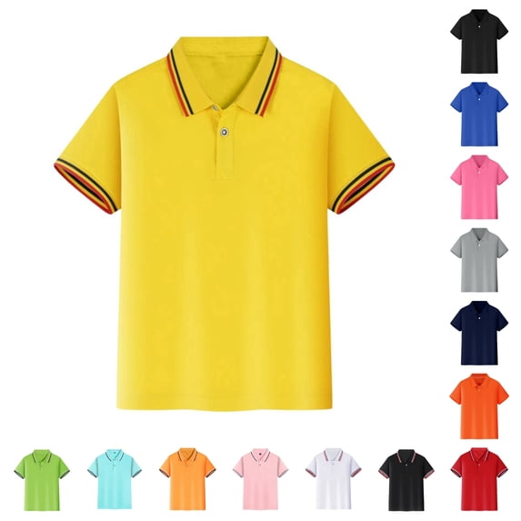 sususu Polo Shirts for Boys Button Down Short Sleeve Solid Color Casual Everyday Wear (Grey,L)