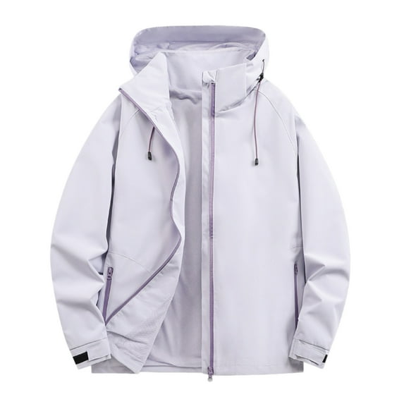 sususu Puffer Jacket Men With Hood ,Solid Color Hooded Zipper Jacket Casual Loose Sports Comfortable Outdoor Jacket,Light Purple,L