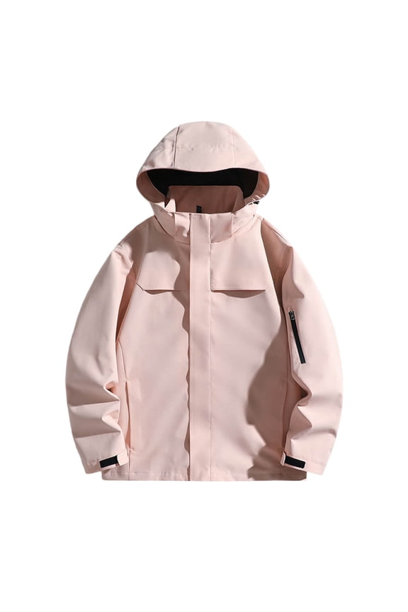 Rain Jacket Mens Waterproof With Hood,WoOutdoor Solid Color Warm Jackets,Pink,M