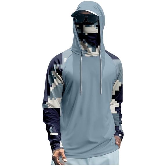 sususu Rash Guard for Men Hooded Lightweight T Shirts Long Sleeve Upf 50+ Light Blue XXL