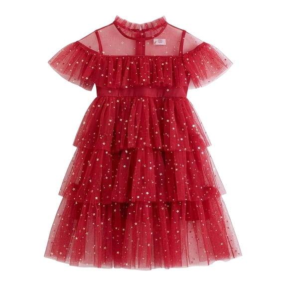 sususu Sparkle Dress Girls Toddler Girls Sparkly Star Moon Sequin Party Dress with Fly Sleeves and Elegant Ruffles for Dress Up Clothes for Girls