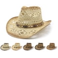 thumbnail image 1 of sususu Straw Cowboy Hat, Western Cowgirl Hat, Wide Brim Sun Beach Hat for Women BK2, 1 of 4
