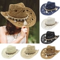 thumbnail image 1 of sususu Straw Cowboy Hat, Western Cowgirl Hat, Wide Brim Sun Beach Hat for Women Light Yellow, 1 of 4