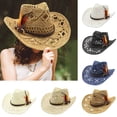 thumbnail image 1 of sususu Straw Cowboy Hat, Western Cowgirl Hat, Wide Brim Sun Beach Hat for Women White, 1 of 4