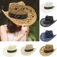 thumbnail image 1 of sususu Straw Cowboy Hat for Women, Cowgirl Hat with Decorative Bands, Wide Brim Woven Sun Hat Western Cowboy Hat Light Yellow, 1 of 4
