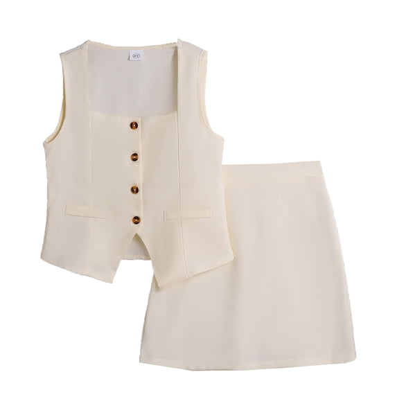 sususu Stylish Girls Outfits 2 piece Summer Outfits 2 piece Sleeveless Vest and Skirt Casual Set Comfortable Elastic Waist Playwear for Outdoor Activities and Photoshoots,White,11-12 Years
