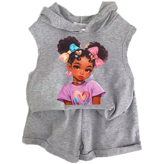 sususu Stylish Girls Outfits 2 piece Summer Two-Piece Set Printed Tank Top and Shorts Casual Playwear Comfortable Toddler Kids Clothing for Ages 2 to 13 Years,Grey3,12-18 Months